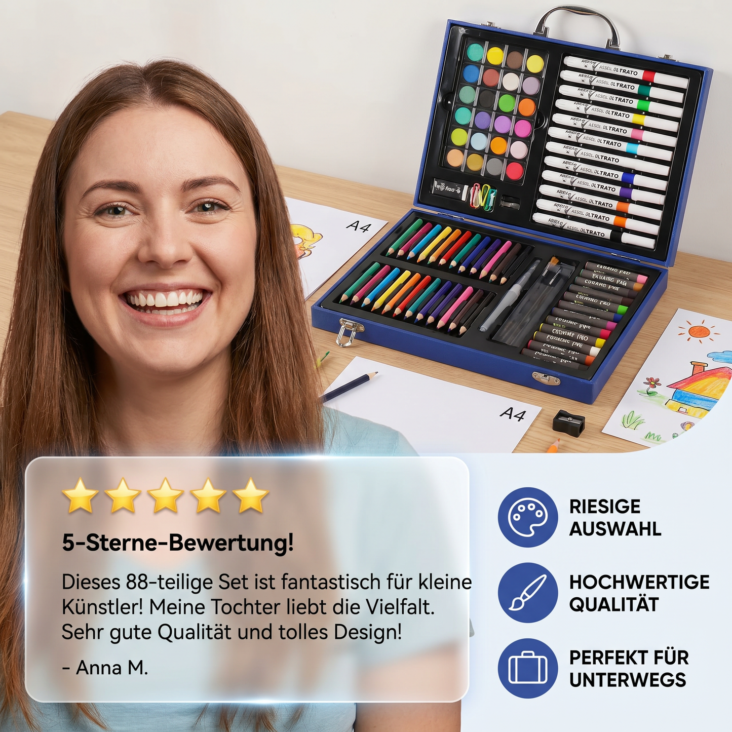 88-delt kreativt malekasse til små kunstnere