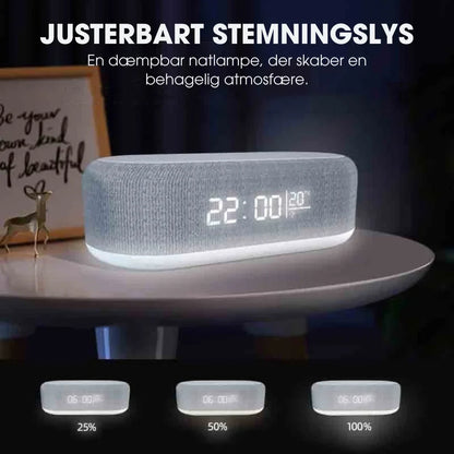 NordicWake | 6-i-1 Multifunktionel Trådløs Ladestation – Alt-i-én Komfort til Dit Natbord ✨