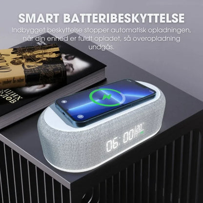 NordicWake | 6-i-1 Multifunktionel Trådløs Ladestation – Alt-i-én Komfort til Dit Natbord ✨